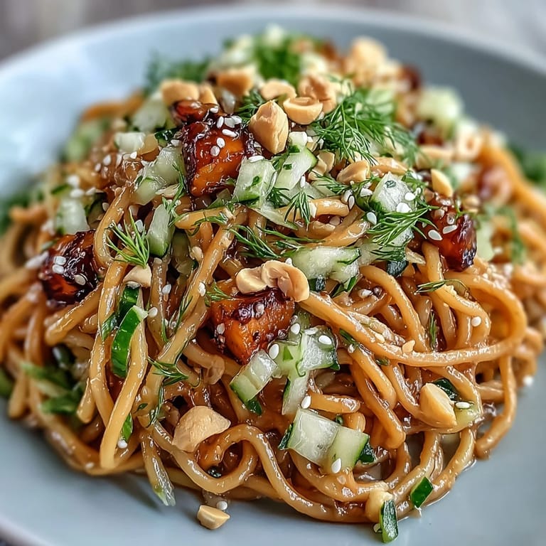 Deliciously chilled peanut sesame noodles, perfect for a quick, refreshing lunch.