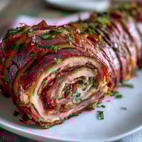 Italian Sub Pinwheel Wraps with deli meats and provolone cheese on a platter.