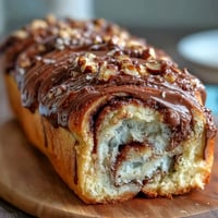 A beautiful Nutella babka loaf with golden crust and rich chocolate-hazelnut swirls, perfect for a decadent breakfast or brunch treat.